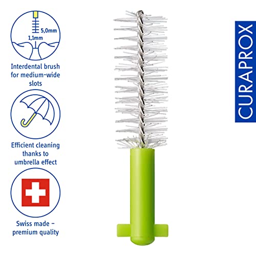 Curaprox Interdental Brushes CPS 011 Prime Refill, Pack of 8, Green, 1.1 mm Diameter, 5 mm Efficiency, Refill Pack, Without Holder