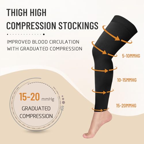 Athbavib 15-20 mmHg Thigh High Compression Socks for Women & Men C-Black(Footless) Medium