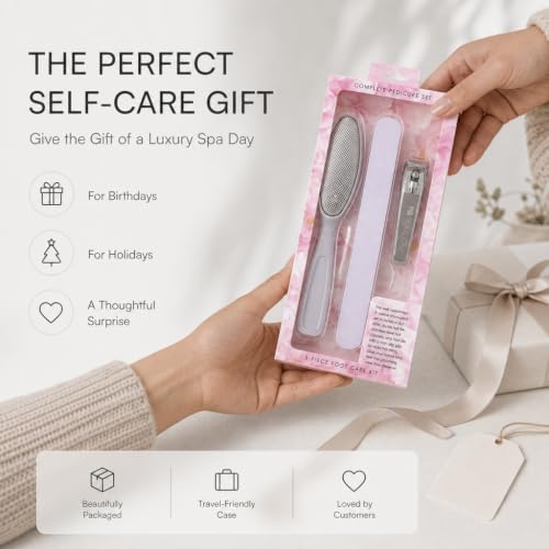 Earth & I - Pink 3-Piece Pedicure Kit: Luxury At-Home Spa Foot Care Set