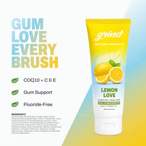 Grind Toothpaste 3-Pack, Nano-Hydroxyapatite Fluoride-Free Formula | Appropriate for Sensitive Teeth, Adult Oral Care | Fresh & Fruity Bundle - Citrus Burst, Lemon Love & Coastal Crush