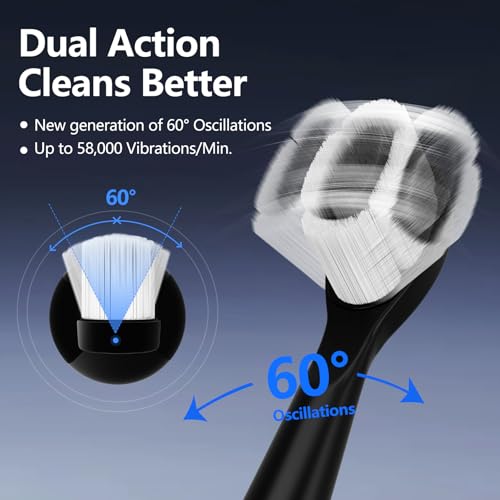 Sonic Electric Toothbrush with Light 4 Brush Heads for Adults and Kids, One Charge for 60 Days, Wireless Fast Charge, 3 Modes, Electric Toothbrushes(Black)