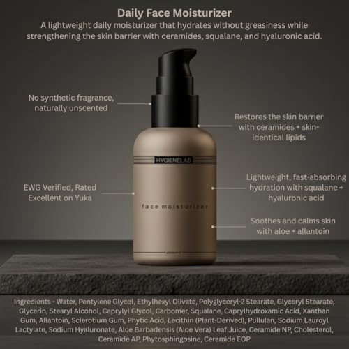 HygieneLab Face Moisturizer with Hyaluronic Acid, Non-Greasy for Dry Skin