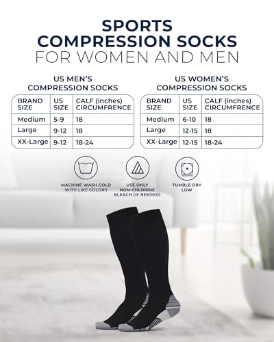 Pembrook 3 Pairs Compression Socks 20-30 mmHg - Compression Socks for Women and Men | Running, Athletic, Travel, Nurses Large Black - 3 Pairs