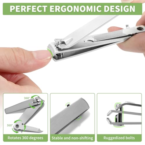 Mia Klein Premium Nail Clippers Set | Stainless Steel with Built-in File | 3.1" Toenail & 2.2" Fingernail Clippers for Men & Women | Curved Blades for Precision Cutting & Easy Grip (Silver)