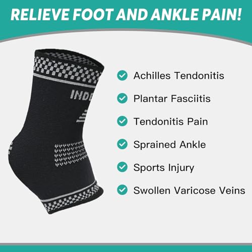 INDEEMAX Copper Ankle Brace for Women Men, Copper Infused Ankle Compression Support Sleeve for Plantar Fasciitis, Sprained Ankle, Achilles Tendonitis Brace, M Silver Black Medium