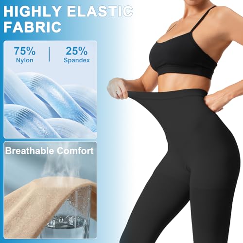 20-30 mmHg Waist High Footless Graduated Compression Pantyhose Large Black