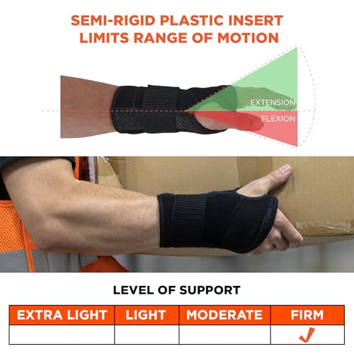 Ergodyne ProFlex 4005 Wrist Brace, Splint Open Stay for Structured Wrist Support, Adjustable Single Strap Black X-Large