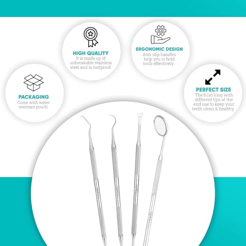 Dental Tools HOKIN Plaque Remover Teeth Cleaning Tool 4 Pcs Dental Care Kit Tooth Filling Repair Set Stainless Steel Dental Tools for Men Women Kids and Pet Care Jet Black