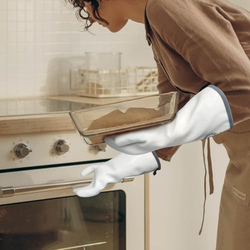 Silicone Oven Gloves, Heat Resistant Kitchen Oven Mitts, 1 Pair(8) White Standard 8/M
