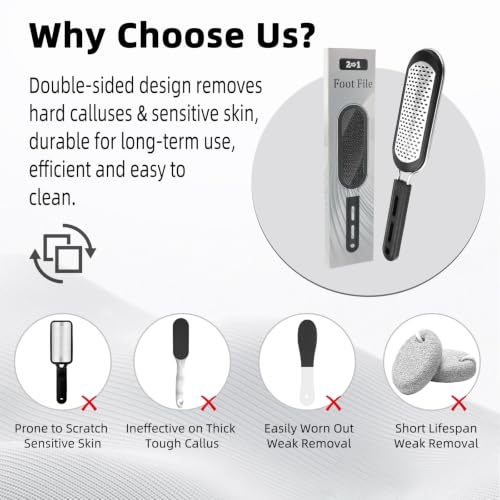 FREATECH Dual-Sided Foot File, Callus Remover with Nano Glass & Metal Surface, Professional Pedicure Tool for Hard Cracked Dead Skin, Foot Rasp for Heel Care, Exfoliation & Smoothing, Home Spa Shower