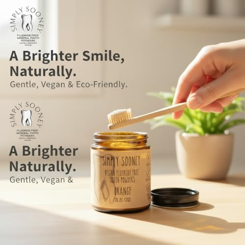 Simply Sooney Remineralizing Vegan Fluoride Free Tooth Powder Peppermint Formula I Glass Jar I Stronger Teeth I Fresh Breath I with Xylitol I Organic Ingredients 3.53 Ounce (Pack of 1)
