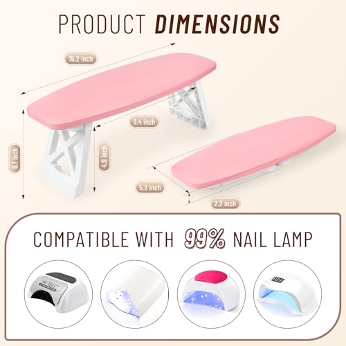15.2 Inches Big Nail Arm Rest Hand Rest Stand, Nails Tech Must Have Supplies, Professional Foldable Soft Microfiber Leather Foot Hand Stand Cushion Pillow for Manicure Station, Black
