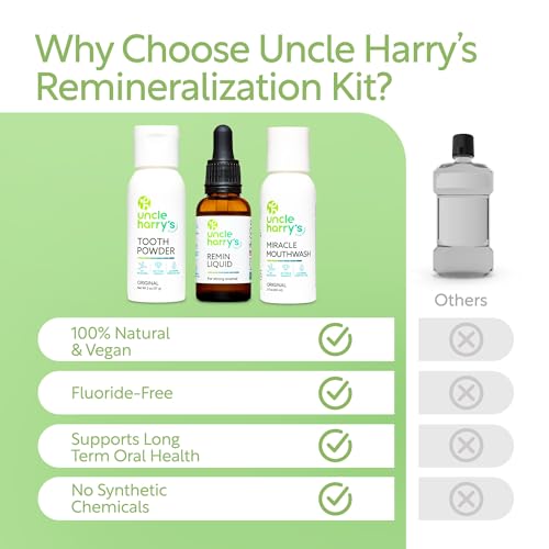 Uncle Harry's Natural Remineralization Kit for Tooth Enamel & Mineral - 3 Products Strengthen Weak Enamel & Correct Oral Care Issues (1 kit)