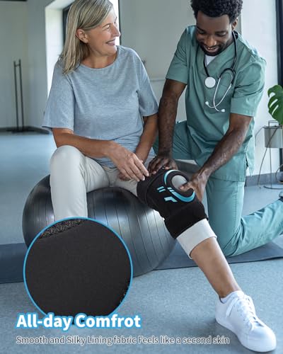 ABYON Knee Brace for Men & Women, Maximum Support with Side Stabilizers & Patella Gel Pads for Knee Pain Support and Fast Recovery, Targets Support for Meniscus Tear, ACL, Arthritis Relief X-Large Black-Gray