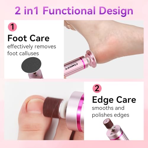 FAMILIFE Electric Foot File Callus Remover – Rechargeable Pedicure Tool with Display Screen, Replaceable Sandpaper Discs, Forward & Reverse Rotation, for Men and Women