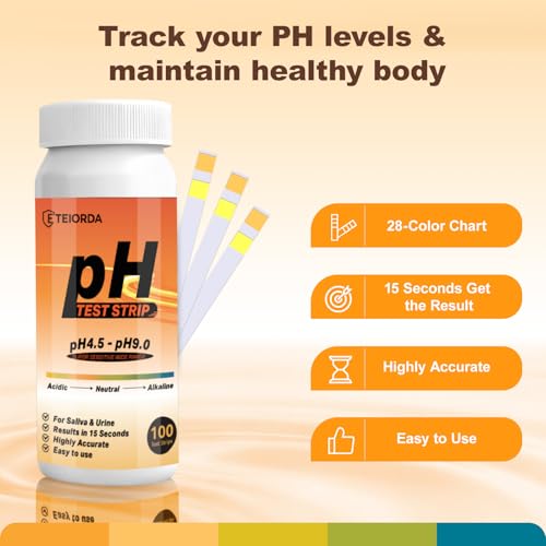 pH Test Strips for Urine and Saliva (4.5-9.0) 200 Count (100×2 Bottles)