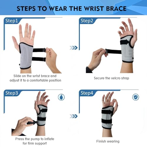 Waterproof Wrist Brace for Carpal Tunnel Night Support, Inflatable Wrist Support with Air Compression for Pain Relief Caused by Tendonitis, Arthritis and Sprains,One Size Adjustable Hand Brace for Men and Women Left