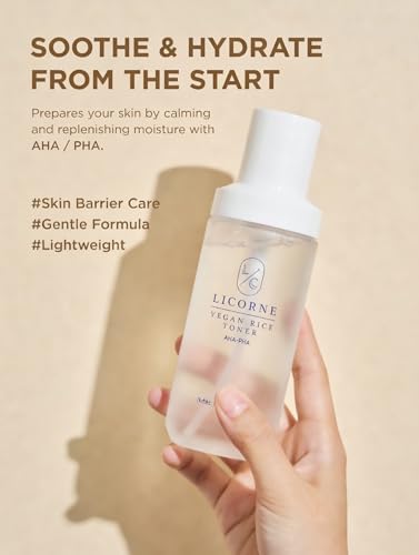Licorne Vegan Rice Toner Korean Face Toner with Rice Water, Hydrating Milky Toner, K-Beauty Skincare for Smooth, Radiant-Looking Skin, 100ml 3.38 Fl Oz