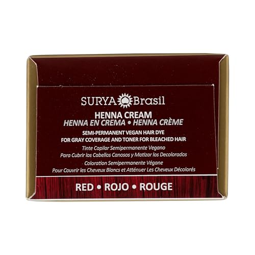 Surya Brasil Henna Cream Red - 97% Natural Ingredients, Vegan, Cruelty-Free, Eco-Friendly, Semi-Permanent Hair Color, Deep Hydration & Shine, 2.37 oz
