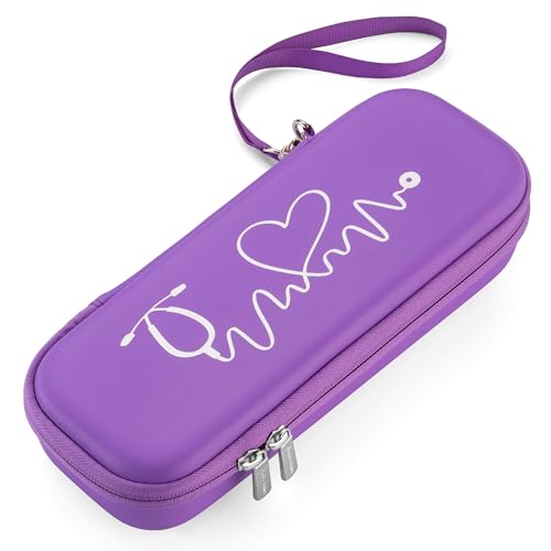Hard Stethoscope Case for 3M Littmann Classic III, Lightweight II S.E, Cardiology IV Diagnostic, MDF Acoustica - ID Slot, Mesh Pocket for Nurse Accessories and Medical Supplies (Purple - Pu Leather) Purple