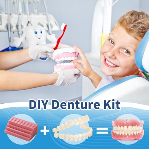 Kaimloyou DIY Denture Kit - Top & Bottom Fake Teeth with Comfort Fit for Everyday Use, Natural-Looking Emergency Replacement Solution (Size fits Most People as it can be Adjustable)