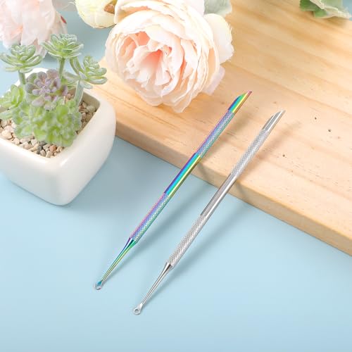 2PCS Pre Treatment Cuticle Pusher Dual Ended Cuticle Remover Stainless Steel Nail Dirt Cleaner Tool For Women Salon Home Fingernails Toenails Manicure Pedicure Nail Art Care Tools Silver, Color