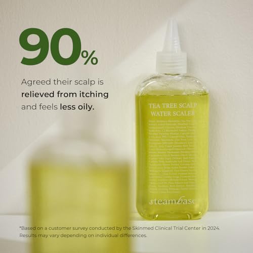 STEAMBASE Tea Tree Scalp Treatment | Purifies and Exfoliates Oily Scalp | Natural BHA & Tea Tree | Removes Odor & Buildup | Hypoallergenic Exfoliator, 8.42 fl oz Tea Tree Scalp Water Scaler Full Size, 8.45 fl oz