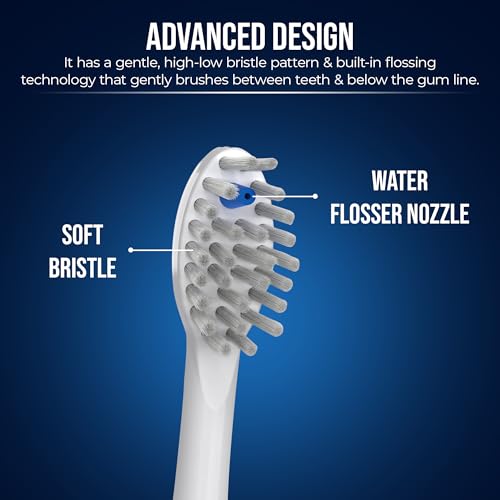 Electric Toothbrush Replacement Heads 2-Pack - Compatible with Optum Duo 2 in 1 Flossing Toothbrush - Includes Brush Head Covers - White 1 Count (Pack of 2)