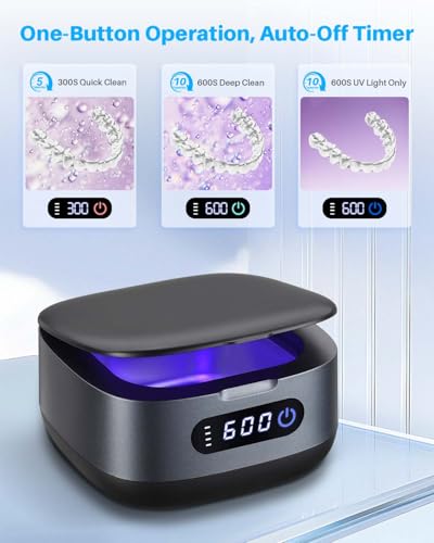 Voraiya Rechargeable Ultrasonic Retainer Cleaner, Portable Retainer Cleaner Machine, 52kHz Retainer Cleaner for Dentures, Night Guards, Mouth Guards, 166ml Dental Cleaning Pod with Mirror, 3 Modes