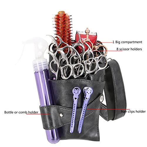 Scissors Bag- Soft Leather Salon Barber Hairdressing Scissor Shears Holster Hair Stylist Tools Bag with Waist Shoulder Belt Grey