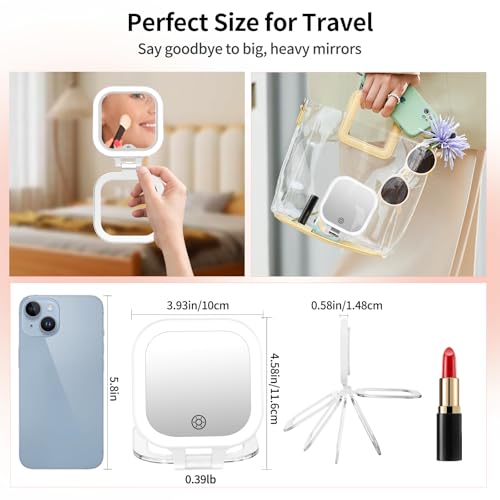 FUNTOUCH Travel Makeup Mirror, Portable Rechargeable Mirror with Lights White-c