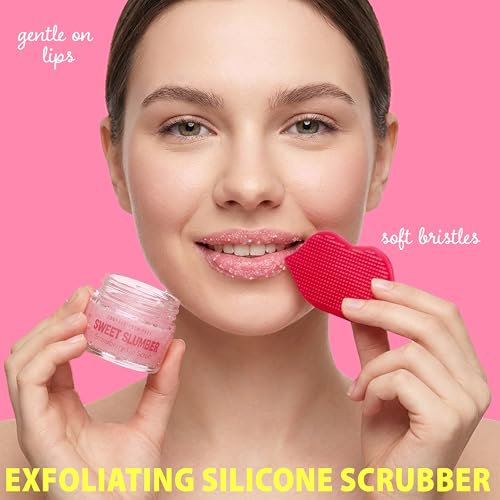 3pc Lip Care Set – Pout Perfection Strawberry Lip Scrub, Banana Lip Balm, and Silicone Lip Scrubber Tool – Exfoliating & Moisturizing Lip Treatment Kit – 0.95 Oz Tota