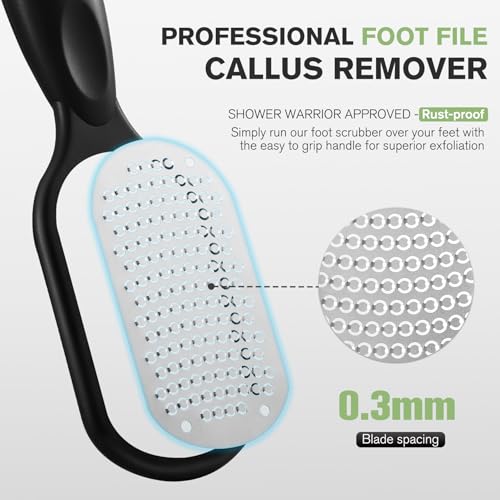 FERYES Foot File Callus Remover with Dead Skin Catcher – The Genius Foot Scrubber for Mess-Free Pedicures, Heel Scraper for Cracked Heel Treatment, Wet & Dry Use Feet Rasp - Black Stainless Steels with Catcher