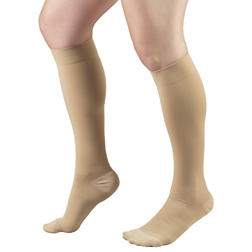 Truform Anti-Embolism Medical Compression Stockings for Post Surgery Hospital Recovery, DVT, Edema, Swelling, Embolism, 18 mmHg, Men & Women Knee High Length, Closed Toe, Beige, Large (short length) Large (1 Pair)
