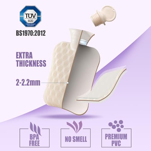 Hot Water Bottle with Cover, Hot Water Bag for Pain Relief, Heating Pad, Hot and Cold Therapies, Hand Warmers, BPA Free, Ideal for Menstrual Cramps, Neck and Shoulder Pain Relief (Grey) Gray