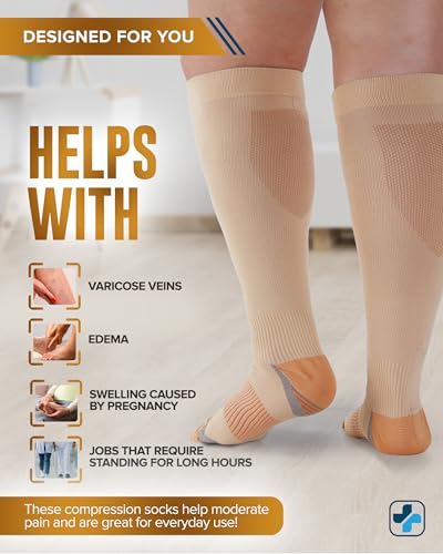 Doctor's Select® Plus Size Compression Socks for Women Wide Calf - 2 Pairs 3X-Large Black / Tan