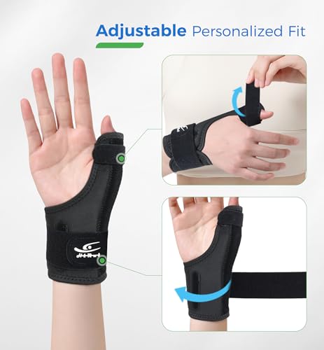 HiRui Thumb Spica Brace for Left or Right Hand, Adjustable Thumb Stabilizer Splint for Trigger Thumb, Gamer’s Thumb, Arthritis, Tendonitis, Sprains, CMC Pain Relief – Lightweight, Breathable (Black) Black
