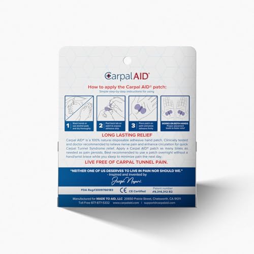CarpalAid Version 2 Carpal Tunnel Pain Relief Patches - Professional Grade Adhesive Pain Patch Support, Alternative to Carpal Tunnel Tape and Brace for Wrist, Median Nerve Comfort - 6 Count 6 Patches