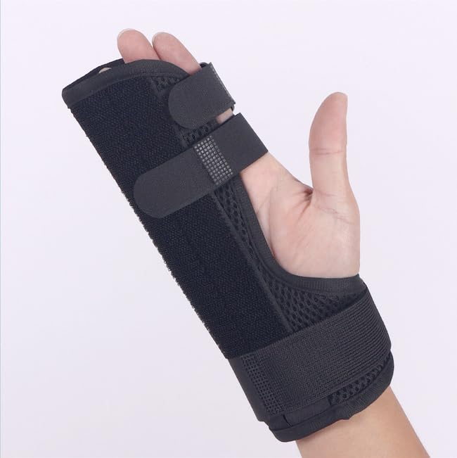 Finger Splint Brace, Adjustable Finger Sprain Correction Fixation Strap for Finger Broken Injury Sprain Joint Relief Hand Support Fits Left or Right Hand (Black-4 finger, Medium) Black-4 finger