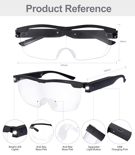 OKH 200% Bright LED Readers glasses lighted led magnifying eyewear strong magnifying glasses with light for close work reading