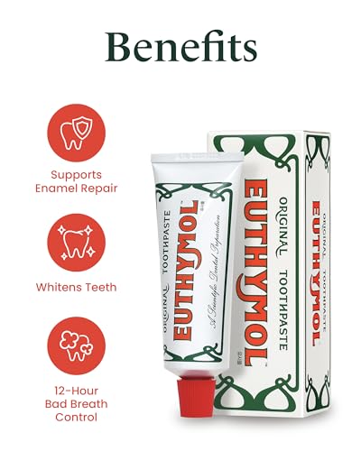 Euthymol Original Toothpaste Pack of 3 + Classic Toothbrush Pack of 6 for Sensitive Teeth & Gum. Bad Breath, Cavity Prevention, Gentle, Quick Cleaning