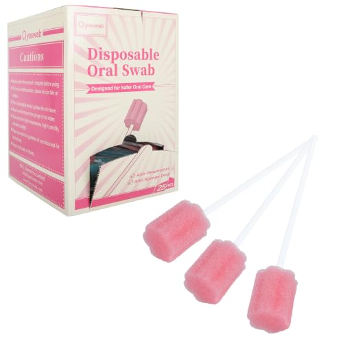 Safety Oral Swabs 250 PCS, Gum-Protective Mouth Swabs for Elderly, Pink Flower, Individually Wrapped（Unflavored）