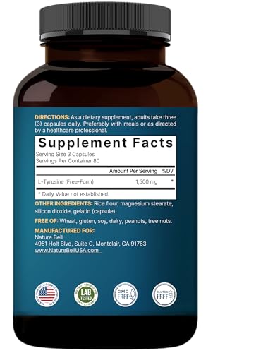 L Tyrosine Supplement, 1,500mg Per Serving, 240 Capsules | Essential Amino Acids – Brain Health Support for Memory, Cognitive Health, and Mental Alertness – Non-GMO