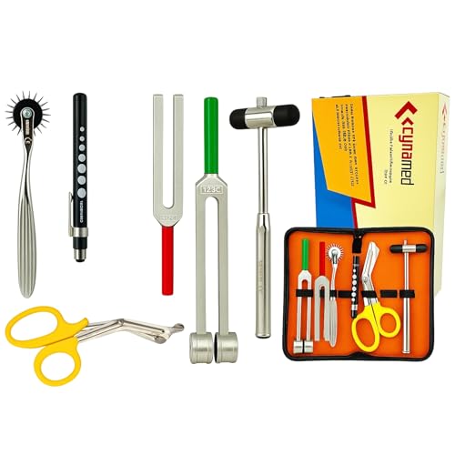 Cynamed Set of 6 pcs Reflex Percussion Buck Hammer + Penlight +Tuning Fork C 128 C 512 + Bandage Scissors 7.25" + Wartenberg Pinwheel (Set of 6)