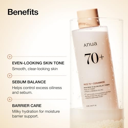 Anua Rice 70 Glow Milky Toner, Non Comedogenic, Korean Skincare, 8.45 fl.oz