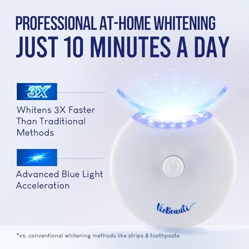 VieBeauti Ultimate Teeth Whitening Bundle - LED Whitening Kit and Whitening Pen Set, 35% Carbamide Peroxide, 5X LED Light, Mint Flavor, Effective, Painless, Travel-Friendly, Professional Results at Ho