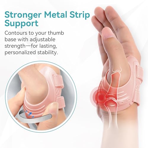 FORTEMOTUS CMC Thumb Brace, Upgrade Thumb Splint for CMC Joint Pain Relief Medium Pink - Left Hand