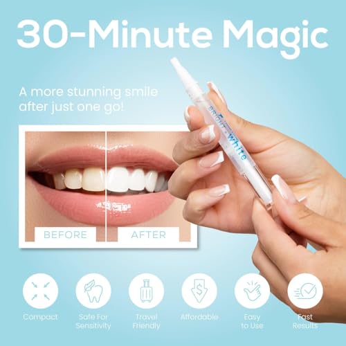 Venus Visage Teeth Whitening Pen (4 Pack) and Teeth Whitening Gel Syringes Refill (8 Pack, 0.1 fl oz) - Carbamide Peroxide Tooth Paint Whitener Bundle, Low Sensitivity and Enamel-Safe - Mint Flavor