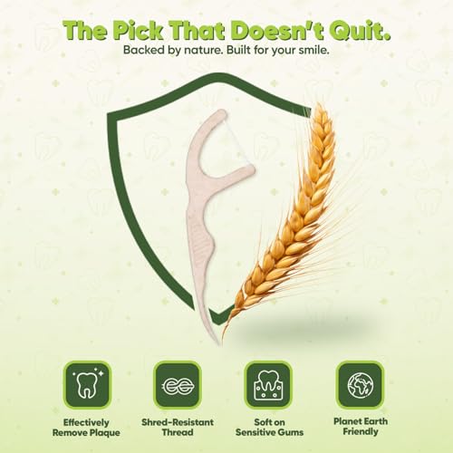 Dental Floss Picks - Straw Wheat Handle Flossers | Thin & Shred-Resistant Thread for Tight Gaps | Flossers for Adults | Gentle on Gums & Teeth | Gluten-Free & Vegan (400 Pack, Mint) 400 Count (Pack of 1)