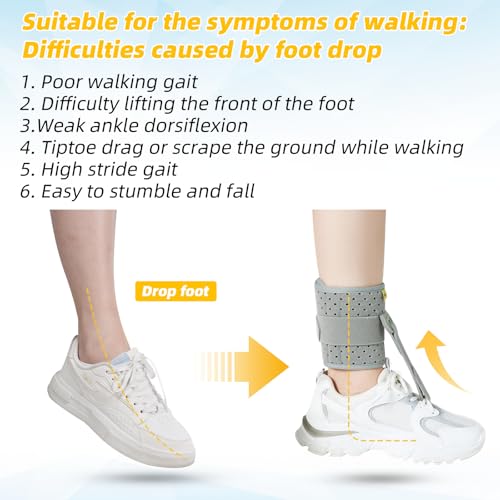 Tenbon Ankle Support Drop Foot Brace Orthosis - Comfort Cushioned Adjustable Wrap Compression For Improved Walking Gait, Prevents Cramps Ankle Sprains (Gray) Gray